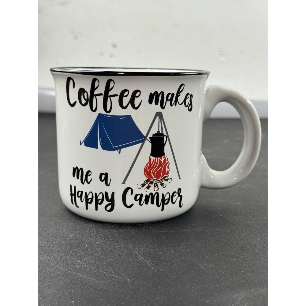 Coffee Makes Me A Happy‎ Camper  Big Mug Camping Bass Pro Campfire Tent Fire